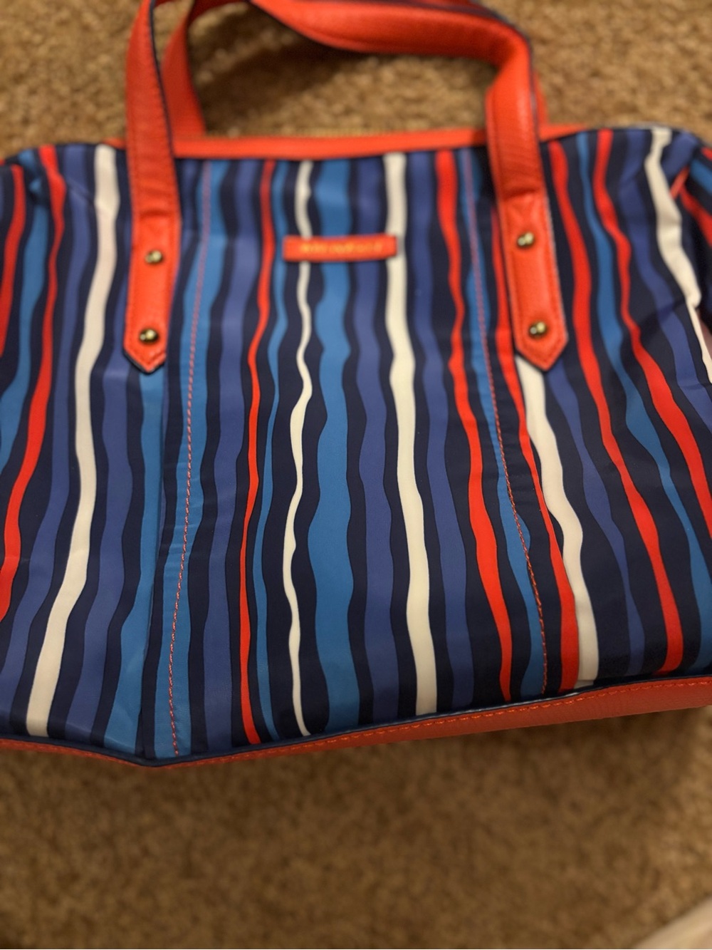 Vera Bradley Blue, Navy, White & Coral Striped Tote